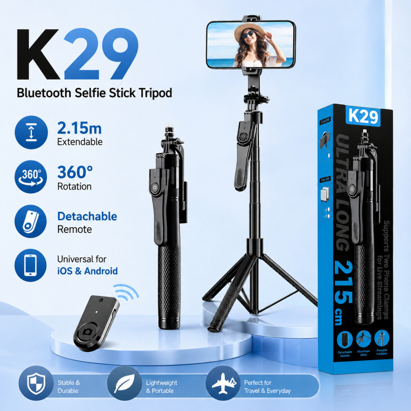 Photography Basics - 2M Bluetooth Selfie Çubuğu Tripod, Uzaktan